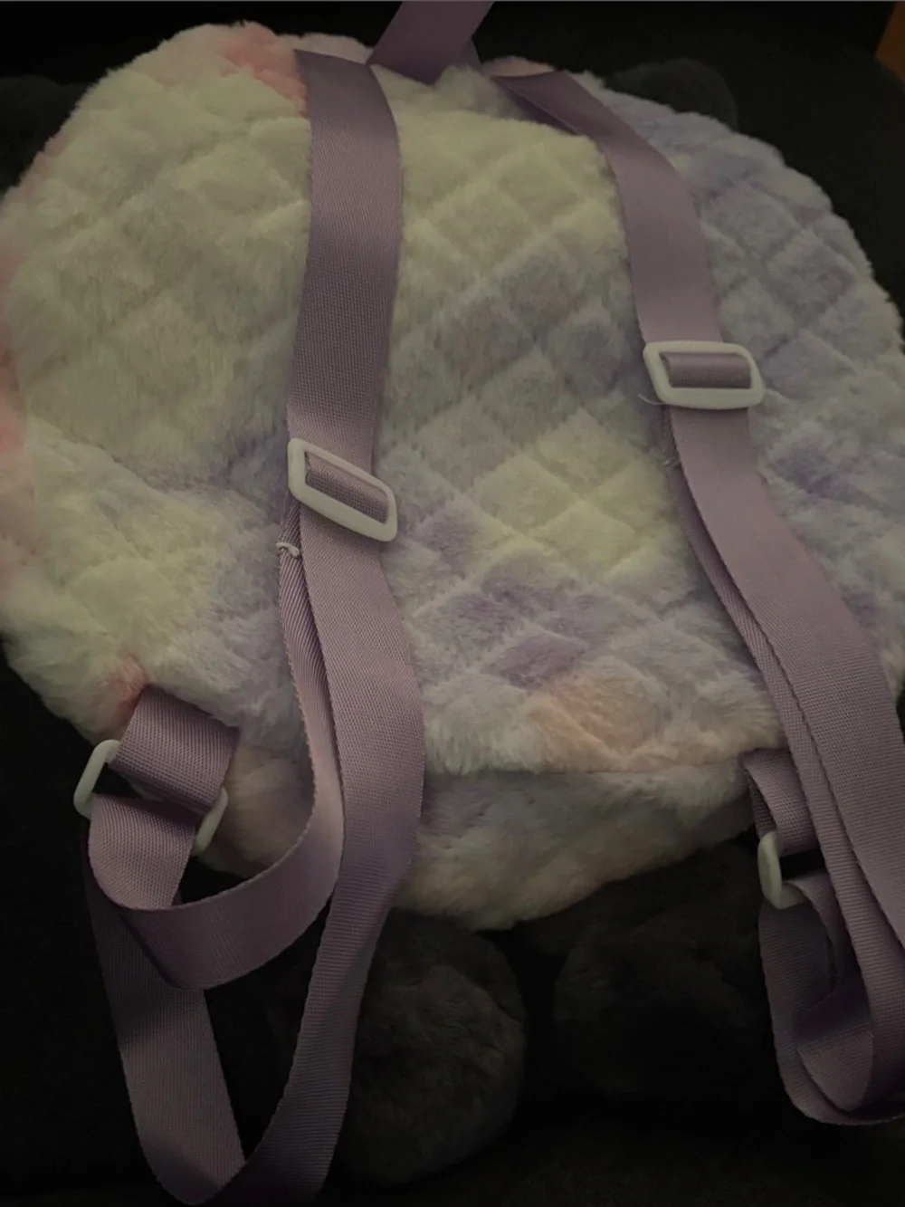 Kuromi tie- dyed Plush Character Backpack — Gray & Pastel Star Design